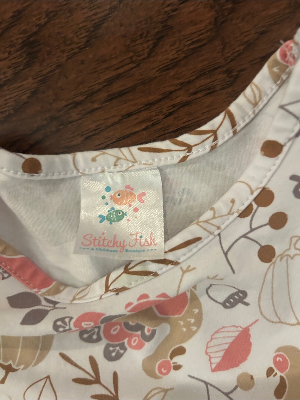 Stitchy Fish Cream Long-Sleeve Pumpkin & Turkey Print Dress - Picture 2 of 4